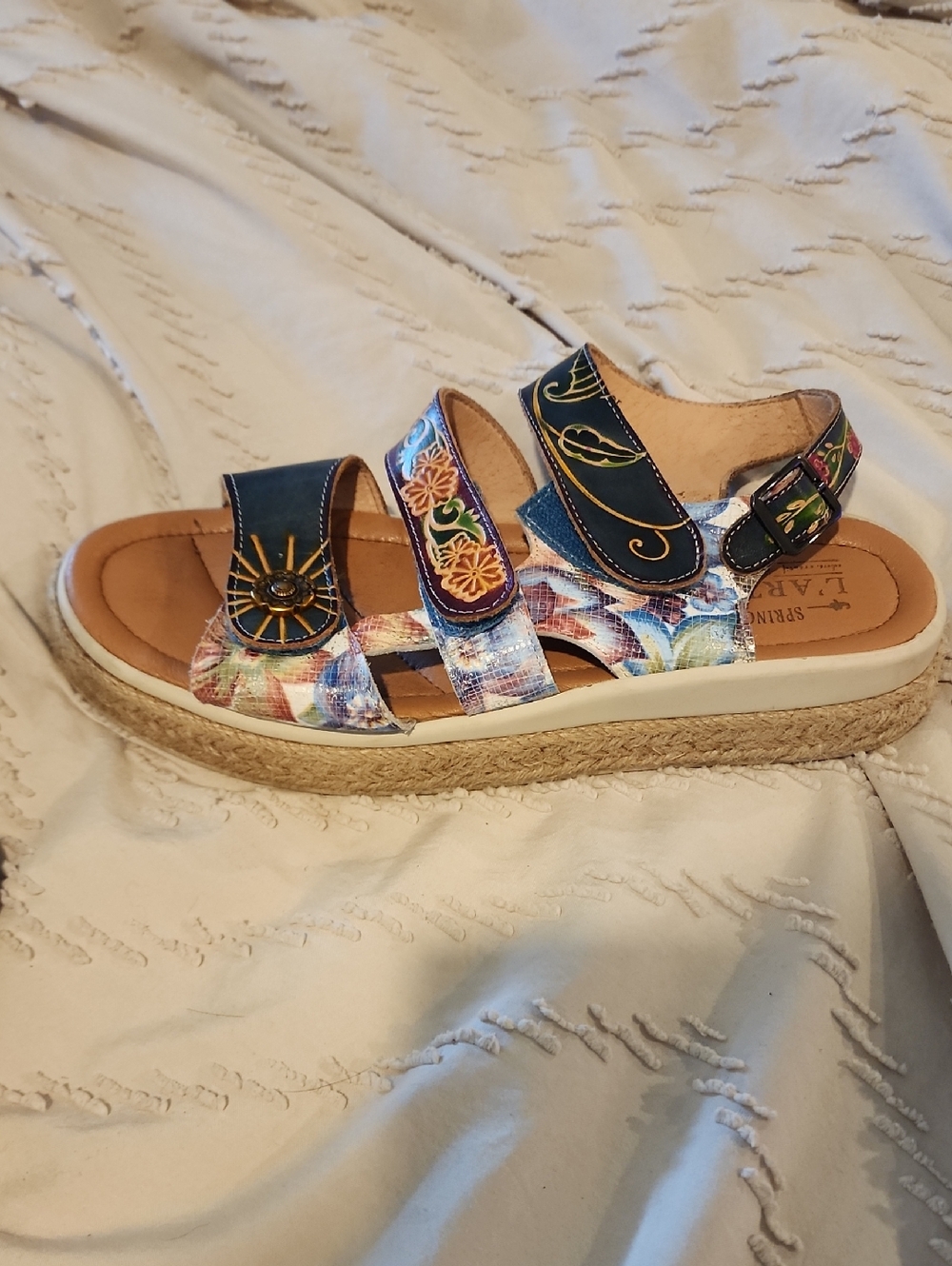 Artisan Floral Embroidered Platform Sandals - Navy & Multicolor - Picture 8 of 11